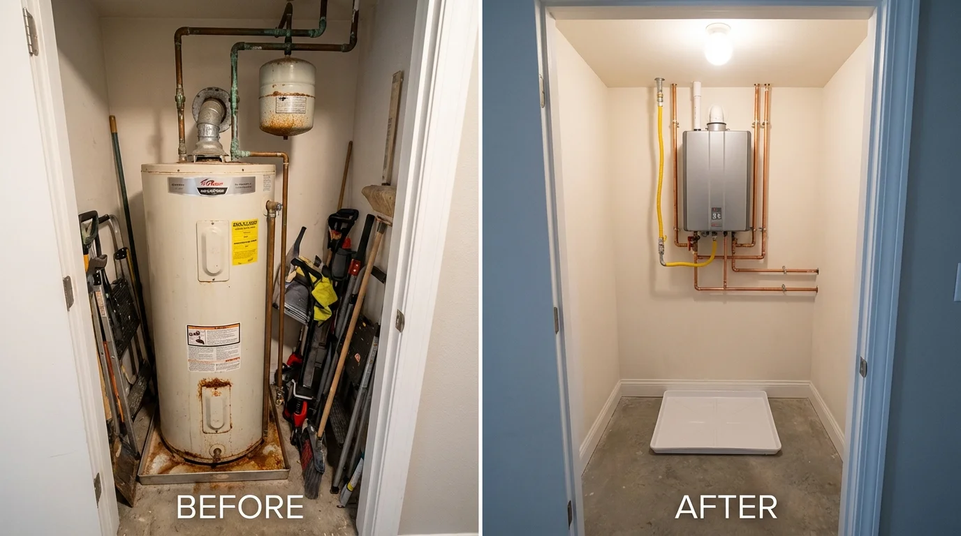 Tank water heater versus wall-mounted tankless unit comparison for Tahoe Vista, CA homeowners