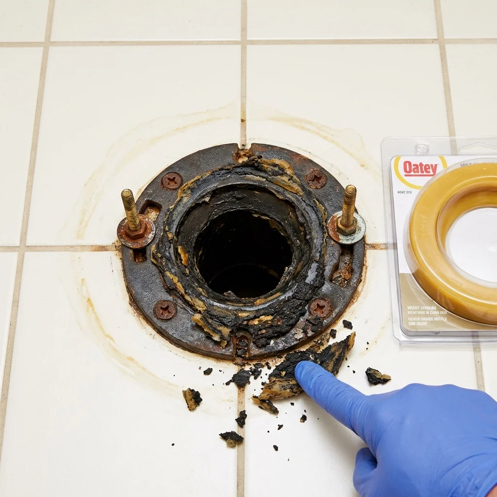 Failed wax ring showing water seepage at the base of a toilet in a Tahoe Vista, CA home