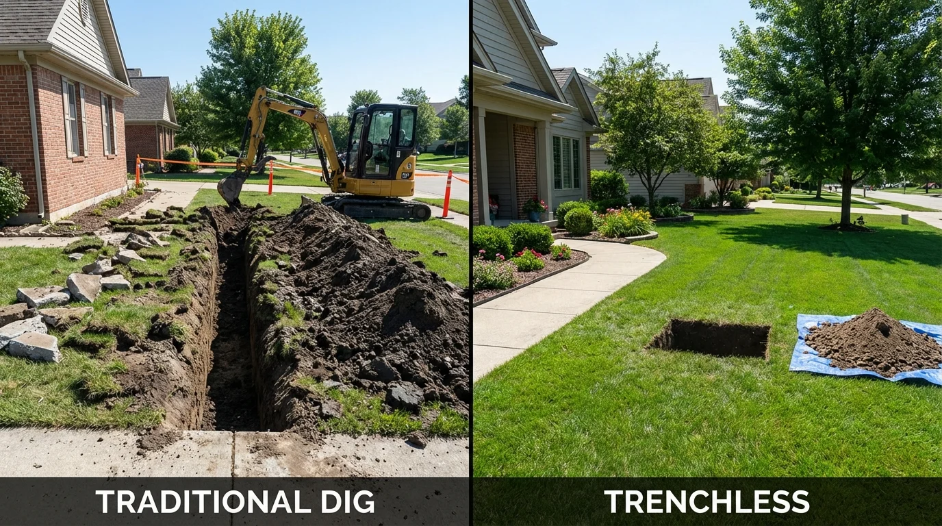 Trenchless sewer repair with minimal yard damage versus traditional excavation in Tahoe Vista, CA